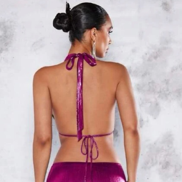 Magenta Metallic Halter Top NWT Size S - Picture 4 of 14